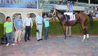 Gala Award with Gary Stevens in the Winner's Circle after his Maiden Special Weight win at Gulfstream Park.