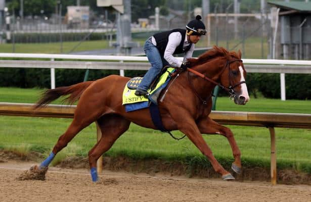 Justify on inside for Triple try at Belmont