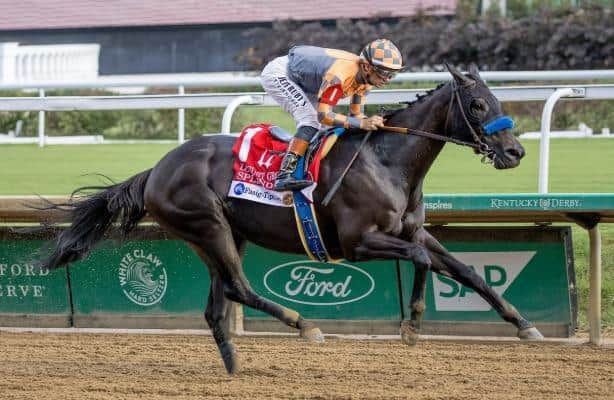 Splendora overcomes stumble to win Locust Grove Stakes
