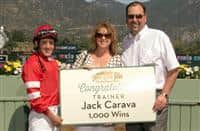 Trainer Jack Carava celebrates 1,000th win (3-14-15). 